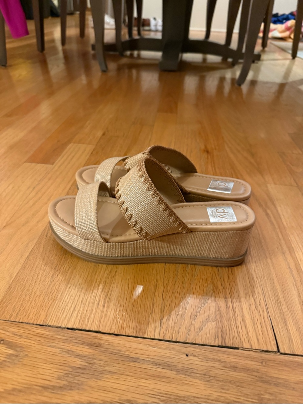 DV by Dolce Vita Stance Woven Platform Slide Sandals in Tan